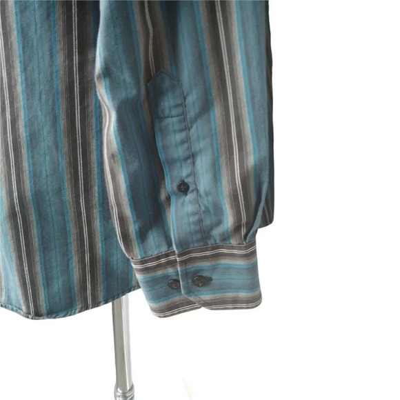 Sergio Maldini Dress Shirt, Button Down, Striped, Teal/Black/Gray, XL - Picture 7 of 9